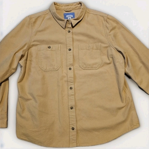 LL.Bean Shaket Womens Size XL Yellow Button Down Long Sleeve - Picture 2 of 9
